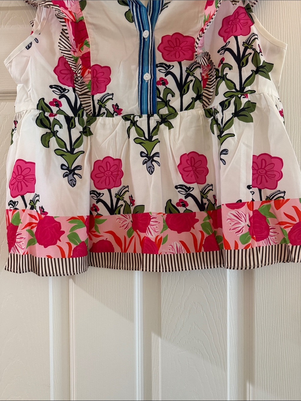 Women’s Floral Ruffle Top - White with Pink Flowers - Picture 7 of 10